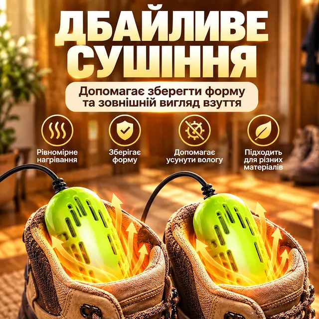 Дбайливе сушіння взуття сушаркою Shine — збереження форми та рівномірне нагрівання