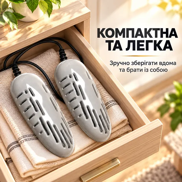 Компактне зберігання білої сушарки для взуття Shine вдома та в дорожній валізі