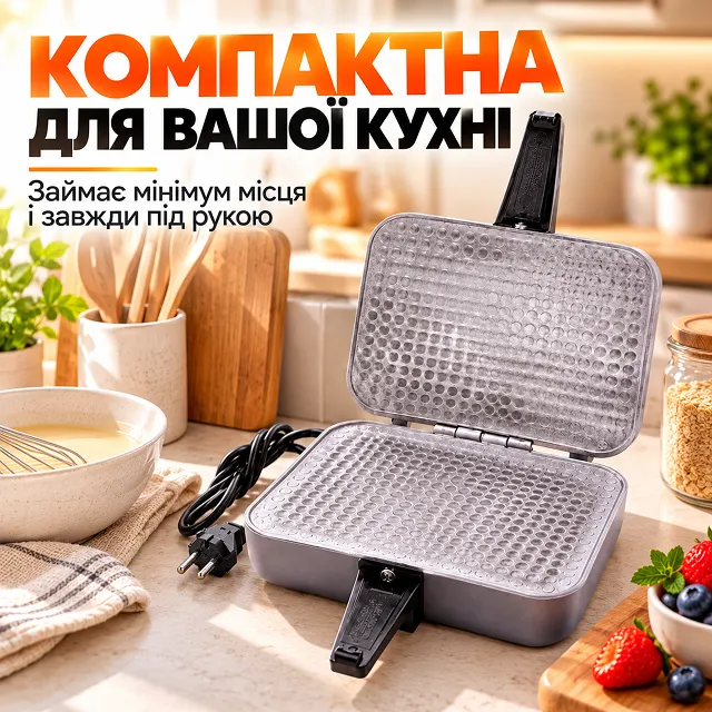 Компактна вафельниця Ласунка ЕВ-1/220 розміром 20 × 16 × 9,5 см