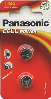 Батарейки Panasonic щелочные LR44 (A76, AG13, G13A, PX76, GP76A, RW82) блистер, 2 шт (LR-44EL/2B)