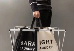 Складаний кошик для білизни Supretto з 2 відсіками Чорно-білий