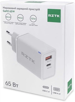 Зарядное устройство RZTK GaN2 65W + кабель USB-C 100W, USB-C (PD3