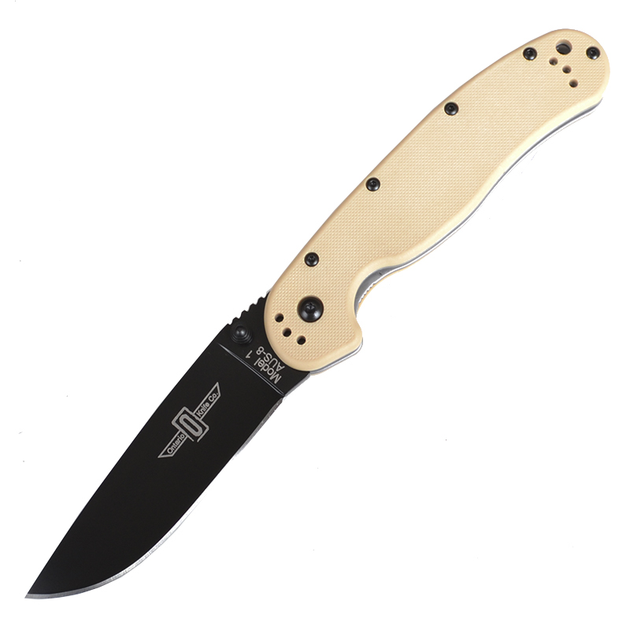 Нож складной Ontario RAT-1 (длина: 219мм, лезвие: 84мм, чёрное), tan 8846DT - изображение 1