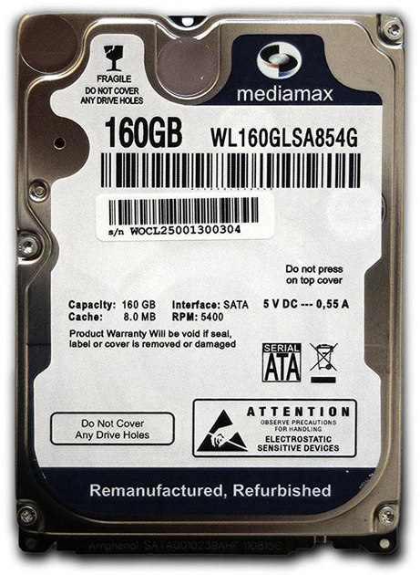 Накопитель HDD 2.5" SATA 160GB Mediamax 5400rpm 8MB (WL160GLSA854G) - изображение 1
