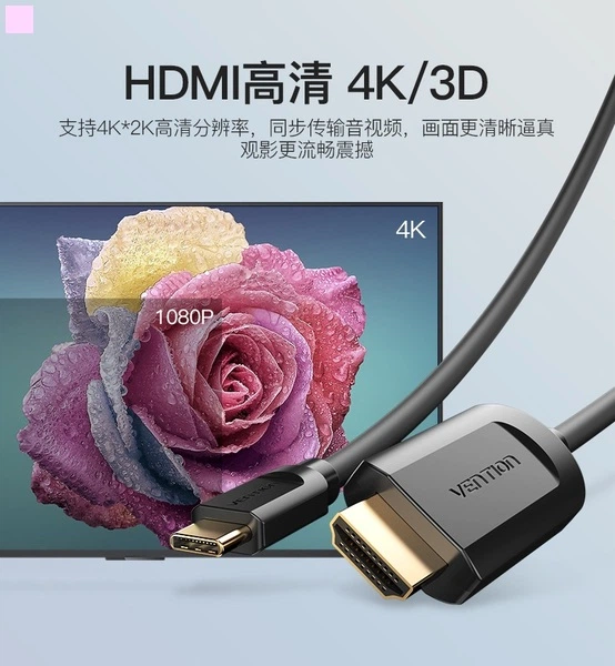 Адаптер-кабель Vention Type-C - HDMI 2 м Black (64619779/CGUBH) - зображення 4