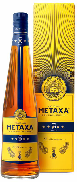 Алкогольный напиток Metaxa 5* 0.7 л 38% в подарочной упаковке (5202795120054) - изображение 1