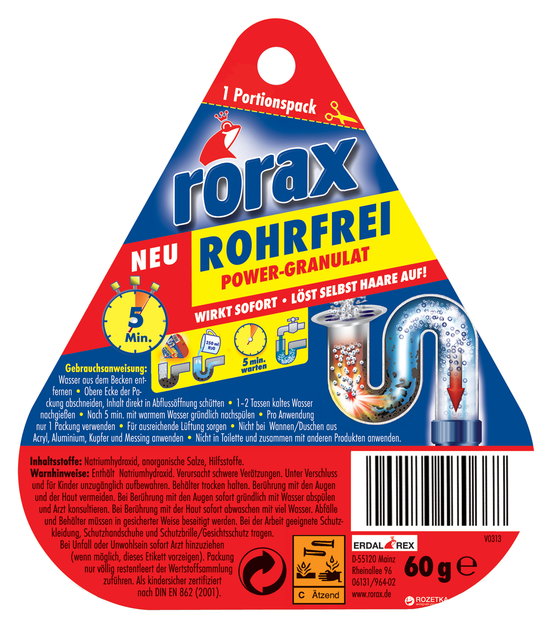 Гранулы для сливных труб Rorax 60 гр (4001499168314) – купить онлайн на ...