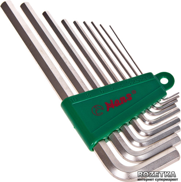 Комплект угловых шестигранников Hans Tools 1.5-10 мм Longer 9 предметов ...