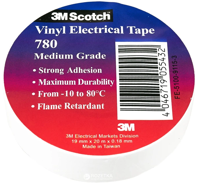 Изолента 3М Scotch 780 19 мм х 20 м Белая (780-WH-19-20.0) – низкие ...