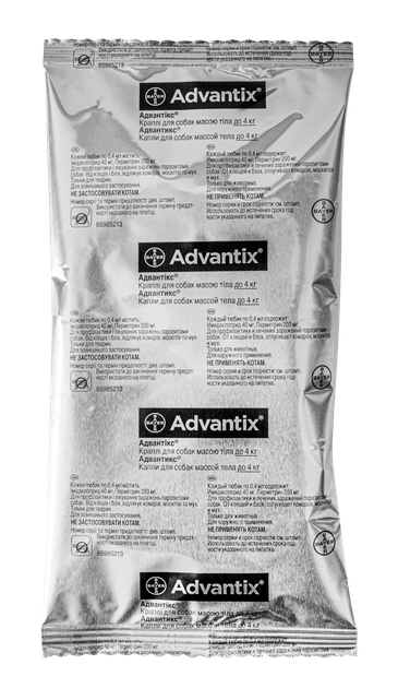 Капли Elanco (Bayer) Advantix (Адвантикс) от заражений экто паразитами для собак до 4 кг 4 пипетки (85910388/86491451) - Фото 4 Капли Elanco (Bayer) Advantix (Адвантикс) от заражений экто паразитами для собак до 4 кг 4 пипетки (85910388/86491451) - изображение 4