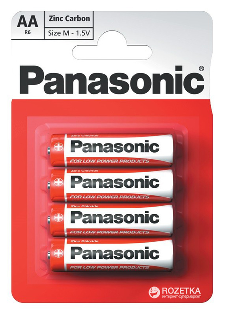 Батарейки Panasonic Red Zink угольно-цинковые AA (R6) блистер, 4 шт ...