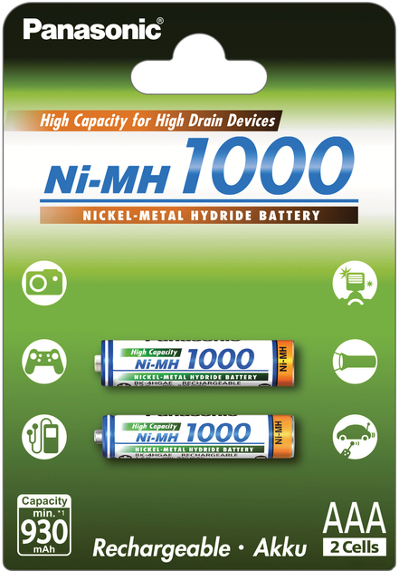 Аккумулятор  High Capacity AAA Ni-MH 1000 мАч 2 шт (BK-4HGAE .