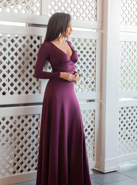 Купить Оригинальное женственное платье цвета баклажан