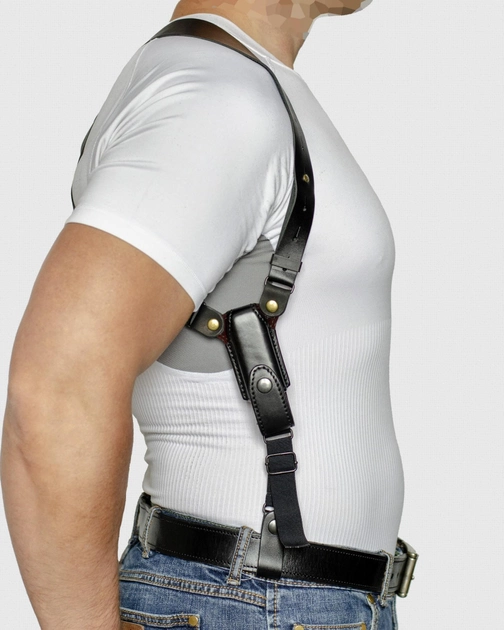Подплечная шкіряна кобура з подсумком для магазину A-LINE для ПМ чорна (1КП2+) - зображення 4