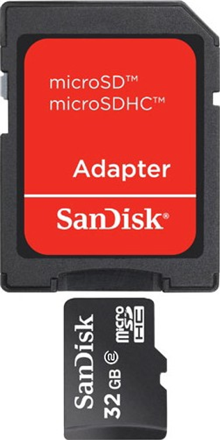 Карта памяти MicroSDHC 32GB Class 4 SanDisk + SD-adapter (SDSDQM-032G-B35A) - изображение 1