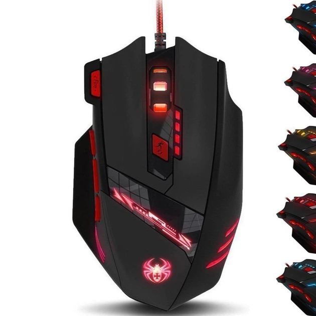 Игровая мышь Zelotes T-90 Черный с красным max разрешение 9200 DPI с LED подсветкой 8 кнопок проводная для игр - изображение 8