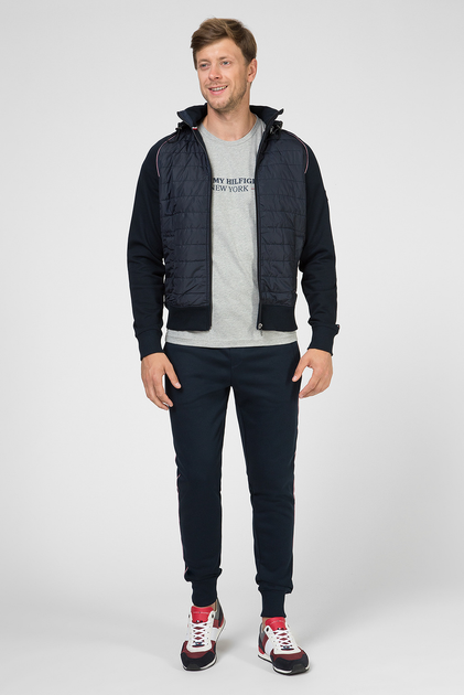 mixed media hooded zip through
