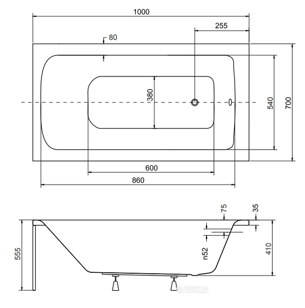 Ванна акрилова BESCO TALIA 100х70 (00000007831/5908239681265) - зображення 5