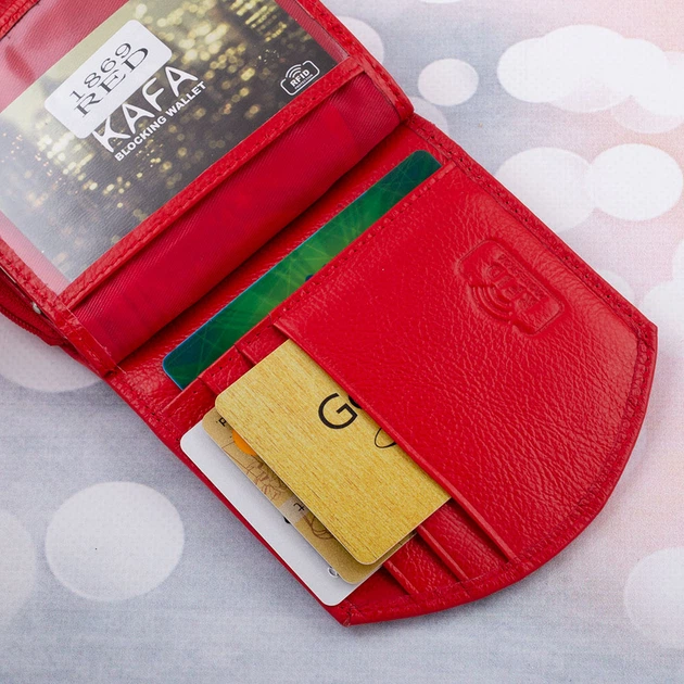 Кошелек женский кожаный Kafa с блокировкой RFID-сигналов, красный (AE1869/3) - Фото 12 Кошелек женский кожаный Kafa с блокировкой RFID-сигналов, красный (AE1869/3) - изображение 12