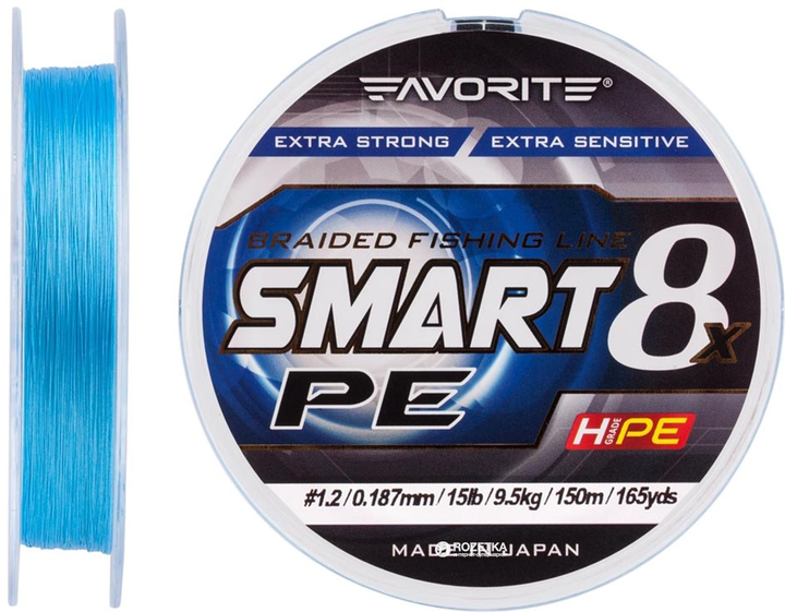 Шнур Favorite Smart PE 8x 150 м # 1.2 / 0.187 мм 9.5 кг Блакитний (16931074) - зображення 1