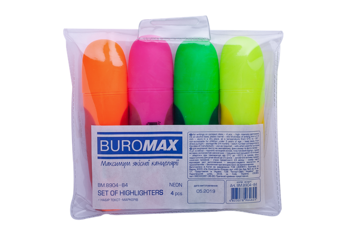 Набір текст-маркерів Buromax Neon з гумовими вставками 4шт (BM.8904-84) - Фото 2 Набір текст-маркерів Buromax Neon з гумовими вставками 4шт (BM.8904-84) - зображення 2