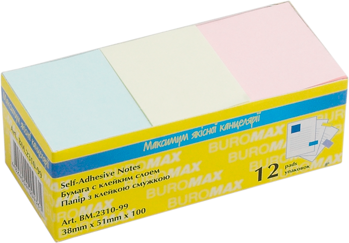 Блок паперу для записів PASTEL, 38х51 мм, 3 кол. по 100 л. - Фото 1 Блок паперу для записів PASTEL, 38х51 мм, 3 кол. по 100 л. - зображення 1