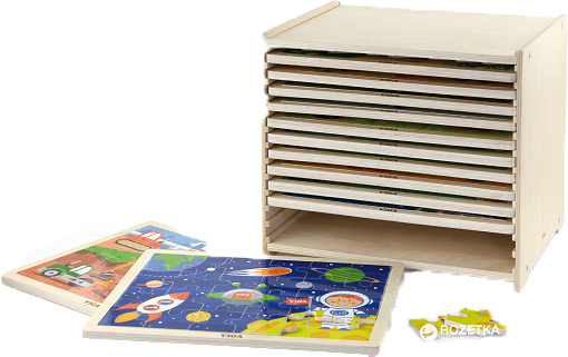 Zestaw drewnianych puzzli Viga Toys ze stojakiem do przechowywania 12 szt (6934510514280) - Zdjęcie 1 Zestaw drewnianych puzzli Viga Toys ze stojakiem do przechowywania 12 szt (6934510514280) - obraz 1