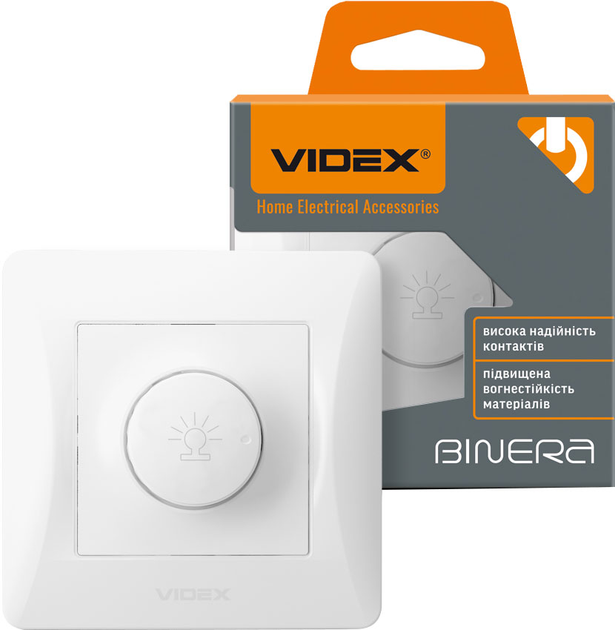 Світлорегулятор поворотний VIDEX Binera 600 Вт Білий (VF-BNDM600-W) - зображення 1