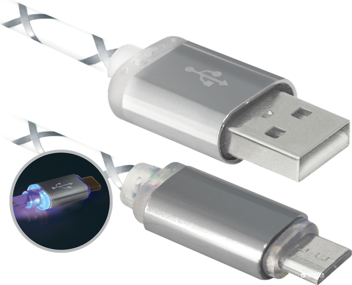 Кабель Defender USB08-03LT USB2.0 LED AM - MicroBM 1 м Серый (87554) - Фото 2 Кабель Defender USB08-03LT USB2.0 LED AM - MicroBM 1 м Серый (87554) - изображение 2