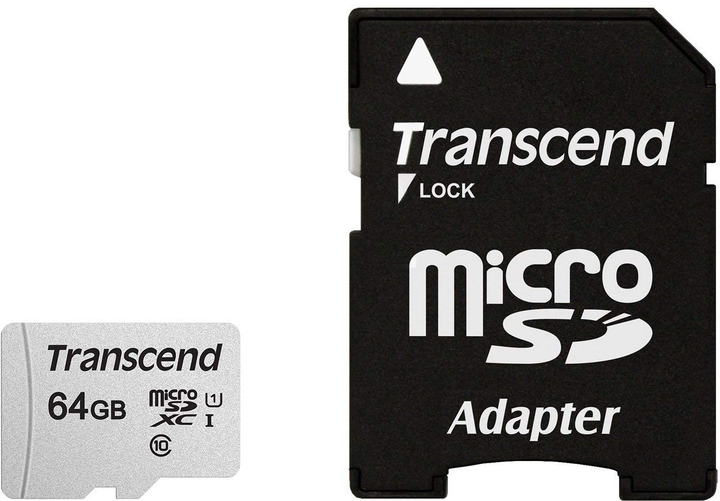 Карта памяти Transcend 300S microSDXC 64GB UHS-I U1 + SD-Adapter (TS64GUSD300S-A) - изображение 1