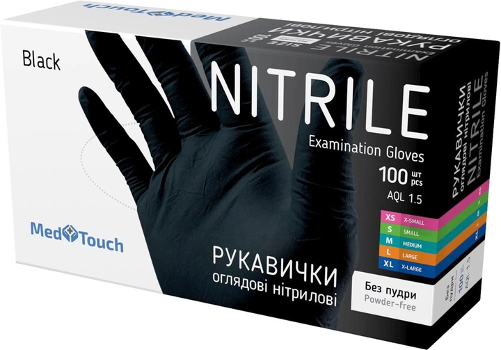 Одноразовые перчатки MedTouch нитриловые без пудры Размер S 100 шт Черные (4820226660064/Н325914) 