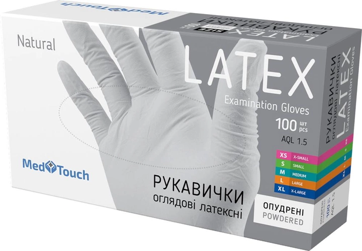 Одноразовые перчатки MedTouch латексные с пудрой Размер L 100 шт Белые (4820226660118/Н325900) - изображение 1