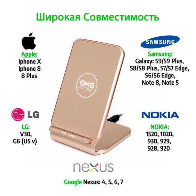 Бездротовий зарядний пристрій OMG Qi Fast Wireless Charging Stand Gold - Фото 4 Бездротовий зарядний пристрій OMG Qi Fast Wireless Charging Stand Gold - зображення 4