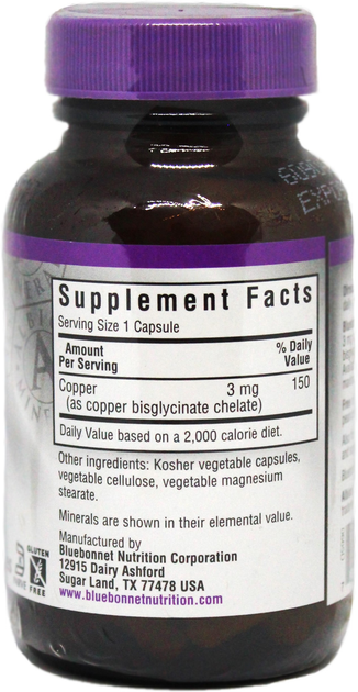 Минералы Bluebonnet Nutrition Albion Хелатная Медь 90 гелевых капсул ...