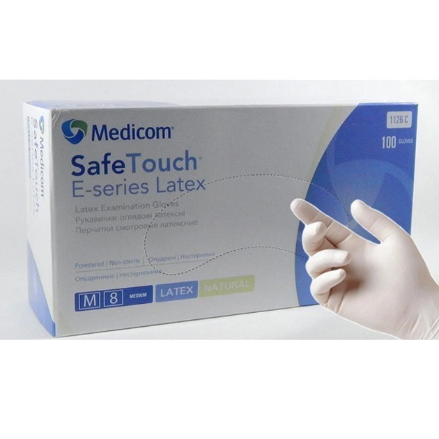 Рукавичка Medicom E-series Latex біла "m" 100 штук вінілова (900668/M) - зображення 1