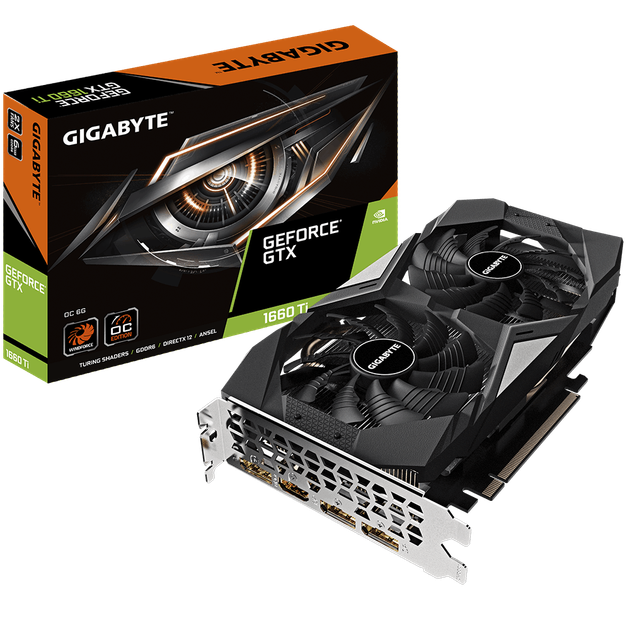 Відеокарта GeForce GTX 1660 Ti, Gigabyte, OC, 6Gb GDDR6, 192-bit, HDMI ...