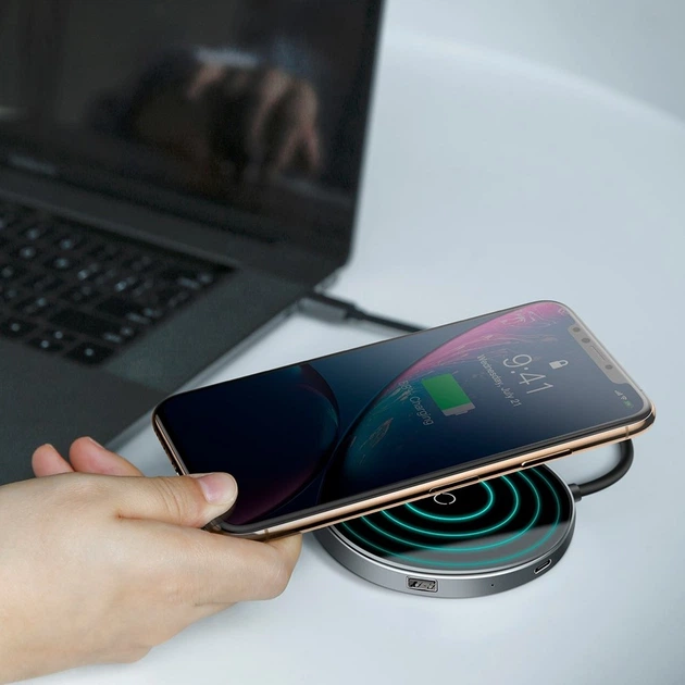 USBхаб Baseus Circular Mirror Wireless Charger Space Grey (WXJMY0G