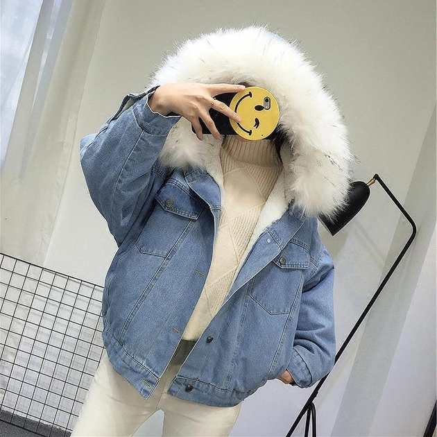Женская джинсовая короткая утепленная куртка Simplee с белым мехом L отпродавца: AlexandraShop – в интернет-магазине ROZETKA
