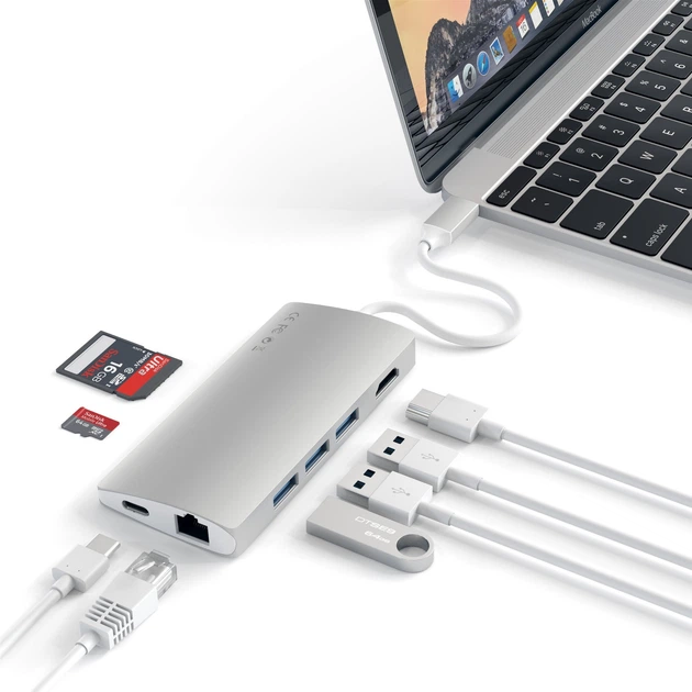 USB-hub Satechi Type-C Multi-Port Adapter 4K with Ethernet V2 Silver (ST-TCMA2S) - obraz 3