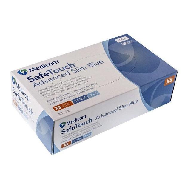 Перчатки SafeTouch Advanced Slim Blue Medicom нитриловые без пудры размер XS 100 штук - изображение 2
