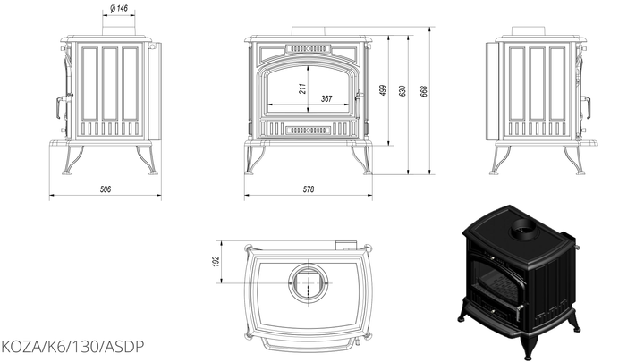Опалювальна піч Kratki KOZA K6 Ø 130 ASDP - изображение 3