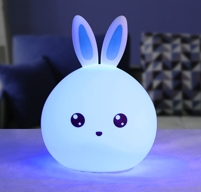 Детский светодиодный силиконовый led ночник милый зайчик RGB игрушка лампа диодный мягкий cветильник сенсорный 6 цветный аккумуляторный USB зарядкой - изображение 6
