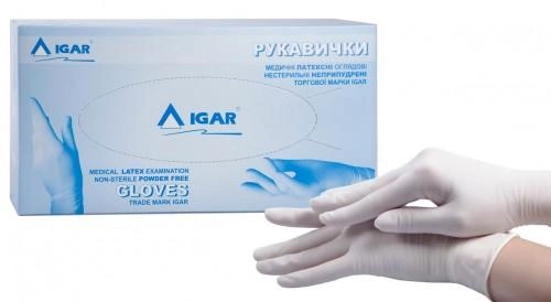 Одноразові рукавички латексні без пудри нестерильні IGAR Latex 100 шт в упаковці Розмір L Білі - зображення 1