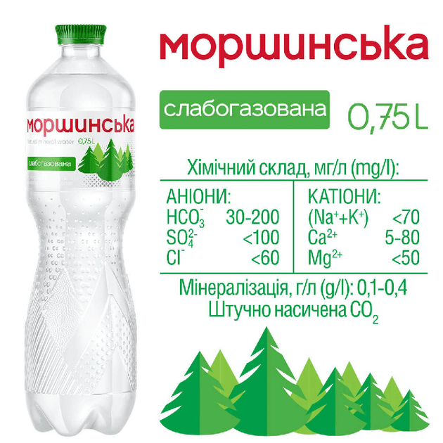 Упаковка мінеральної природної столової слабогазованої води "Моршинська" 0,75 л х 12 пляшок - изображение 2