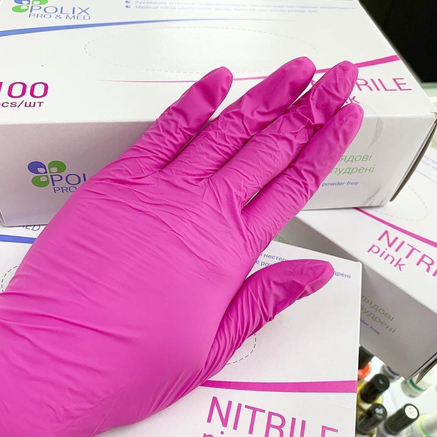 Перчатки нитриловые Polix PRO&MED (100 шт/уп) цвет: PINK - зображення 1