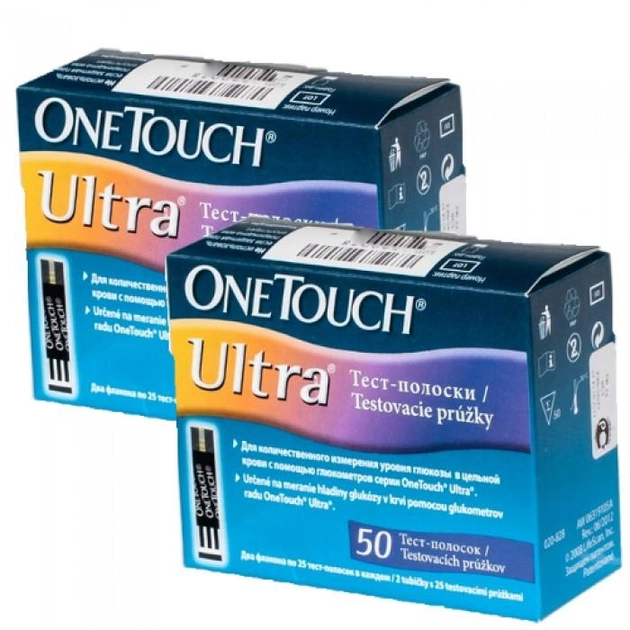 Тест-смужки LifeScan onetouch Ultra (One Touch Ultra) №50 - 2 уп., (100 шт.) - зображення 1
