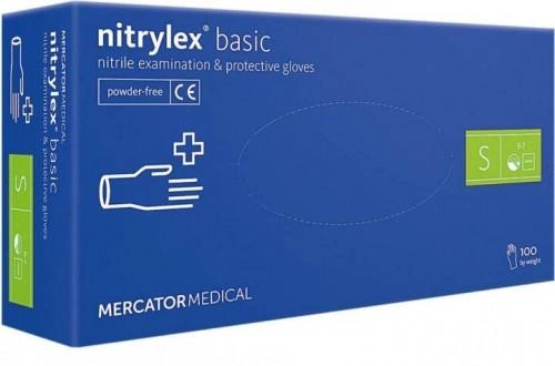 Рукавички Nitrylex basic медичні нестерильні нітрилові без пудри Розмір S 100шт в упаковці Сині - зображення 1