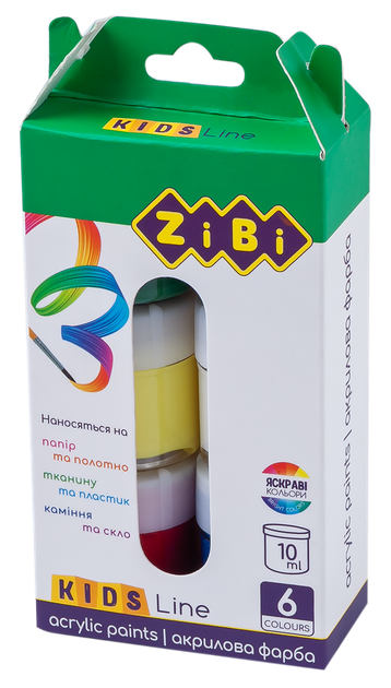 Акрил ZiBi Kids Line 6 цветов по 10мл (ZB.6660) - Фото 1 Акрил ZiBi Kids Line 6 цветов по 10мл (ZB.6660) - изображение 1