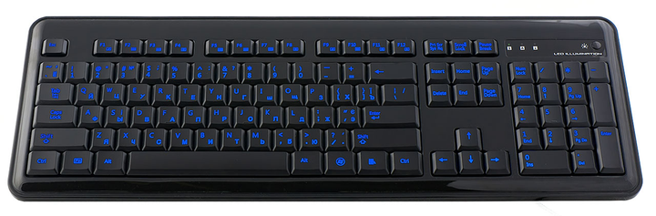 Клавіатура HQ-Tech KB-307F Blue LED, USB з підсвічуванням символів (синя) мультимедійна - зображення 1