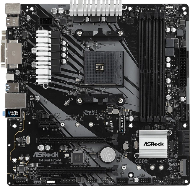 Материнская плата ASRock B450M Pro4-F (sAM4, AMD B450, PCI-Ex16